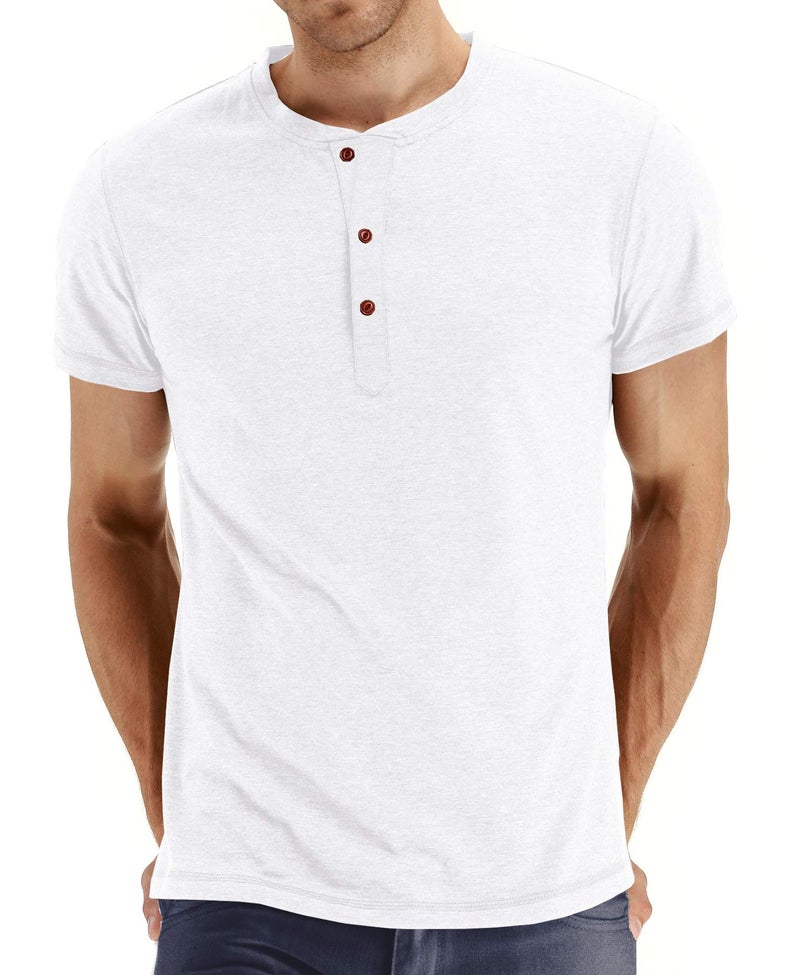 NITAGUT Mens Fashion Casual Front Placket Basic Short Sleeve Henley T-Shirts (2XL, 02 White) - Image 1